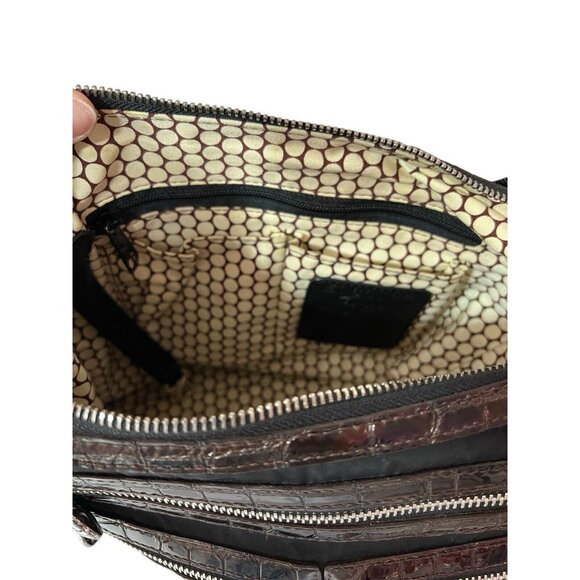 Brighton Crossbody Bag Black Nylon Brown Croc Patent Leather Pockets - Picture 14 of 16